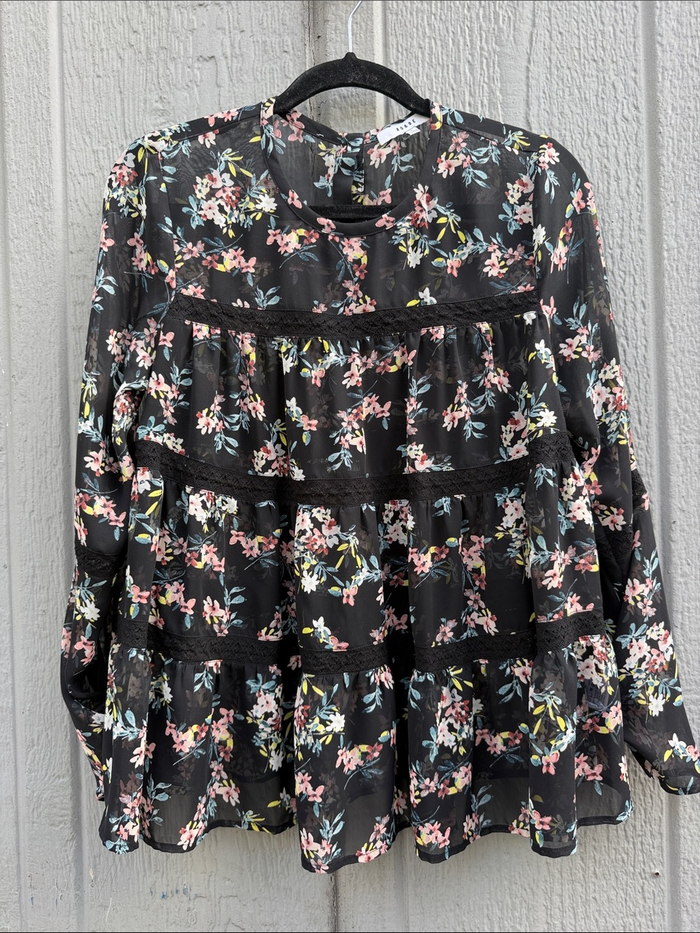 Ro&de Black Floral Tiered Blouse Size: S